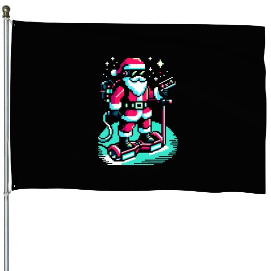 Witty 8-Bit Cyberpunk Santa House Flags