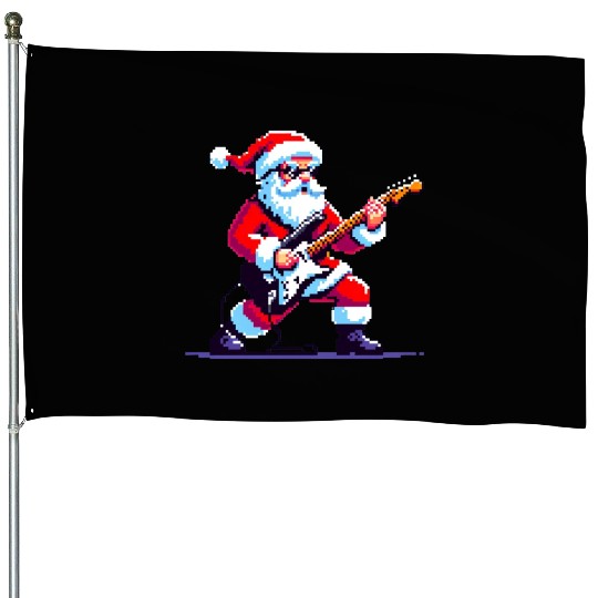 Rocking Santa 8-Bit Pixel Art House Flags