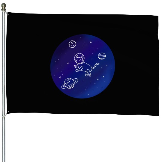 Doodle-Style Hand Drawn Space Cat House Flags
