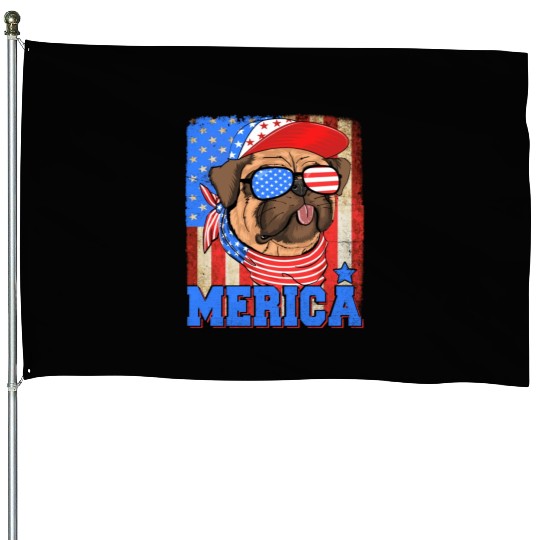 Funny Merica Retro Flag Us American Bulldog House Flags