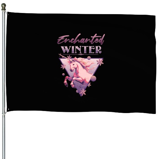 Enchanted Winter 80s Retro Lilac Unicorn House Flags