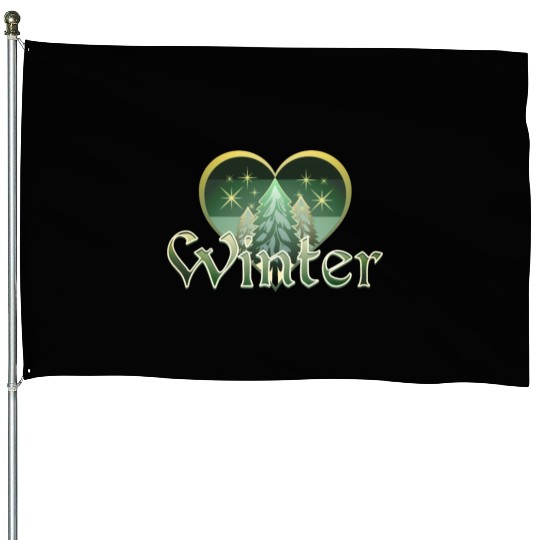 Winter Heart Evergreen Retro Sunset House Flags