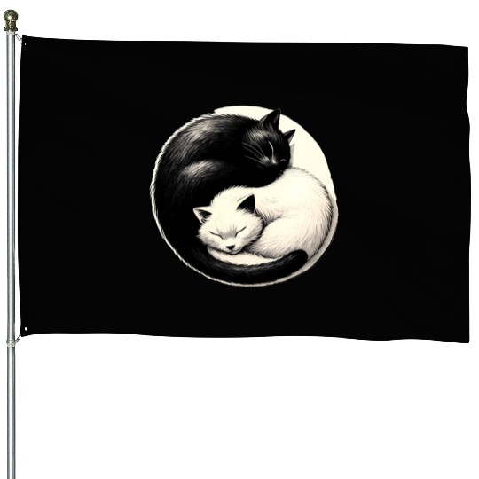 Yin and yang cats sleeping House Flags