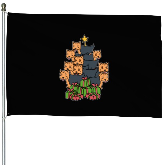Yorkie Christmas Tree Holiday Person Gift House Flags