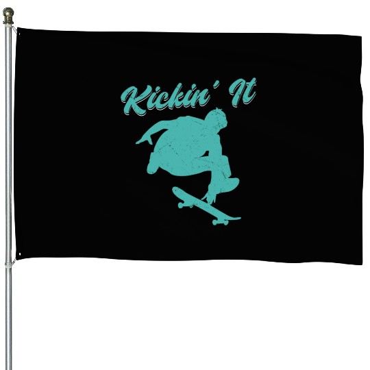 Kickin' it Old School Skateboarding Skater Skatebo House Flags