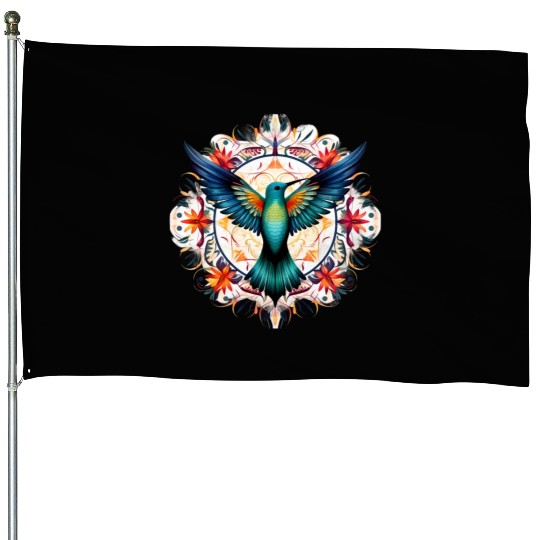 Hummingbird Mandala Art House Flags