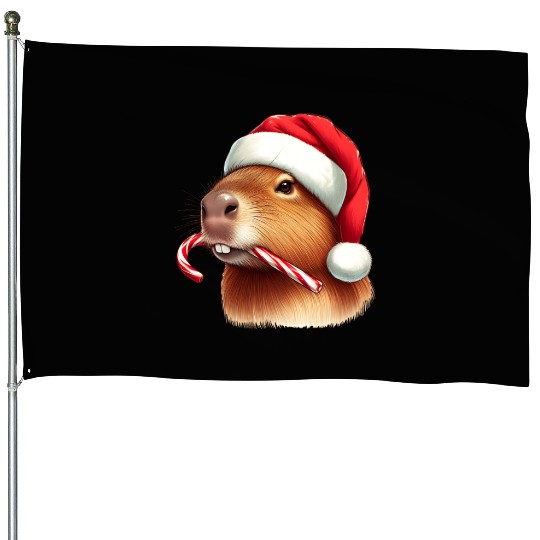 Festive capybara with candy cane House Flags