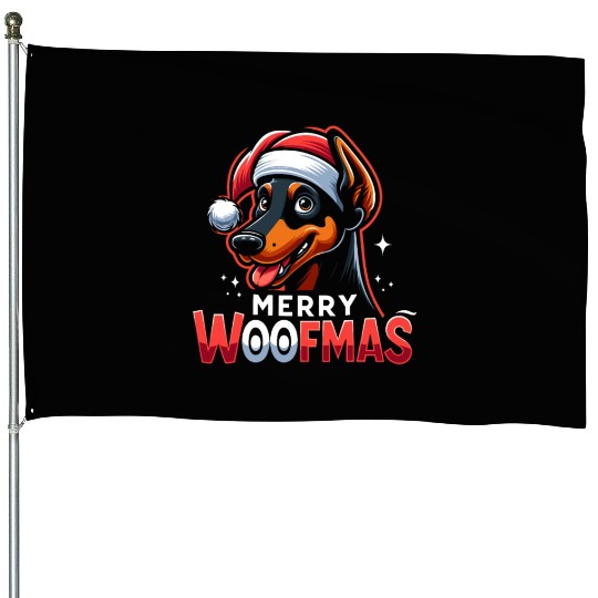 Xmas Dog Merry Woofmas Christmas Doberman House Flags