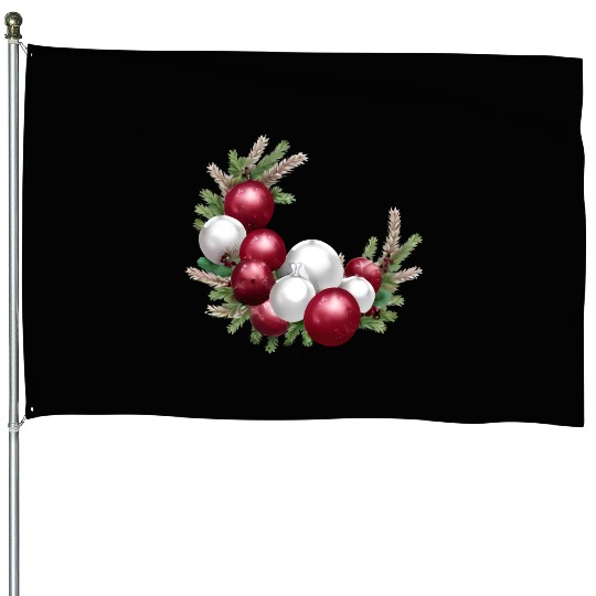Cranberry and White Christmas Greenery Decor House Flags