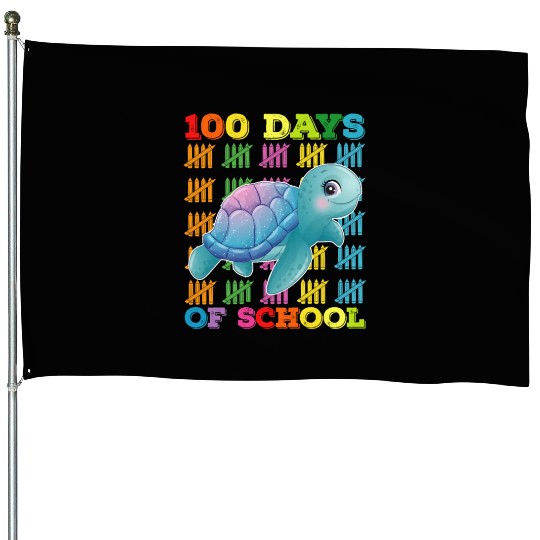 100 Days Of School Turtle Teacher Student House Flags