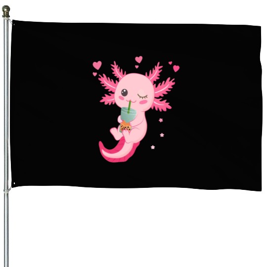 Boba Tea Bubble Tea Milk Tea Axolotl House Flags