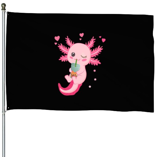 Boba Tea Bubble Tea Milk Tea Axolotl House Flags