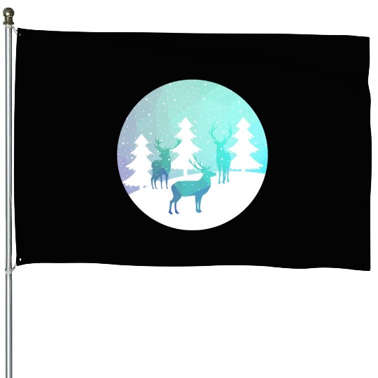 Deer Winter Forrest House Flags
