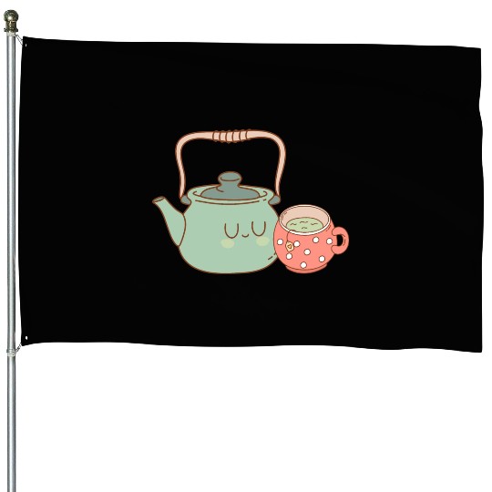 Tea Kettle and Cup of Green Tea House Flags