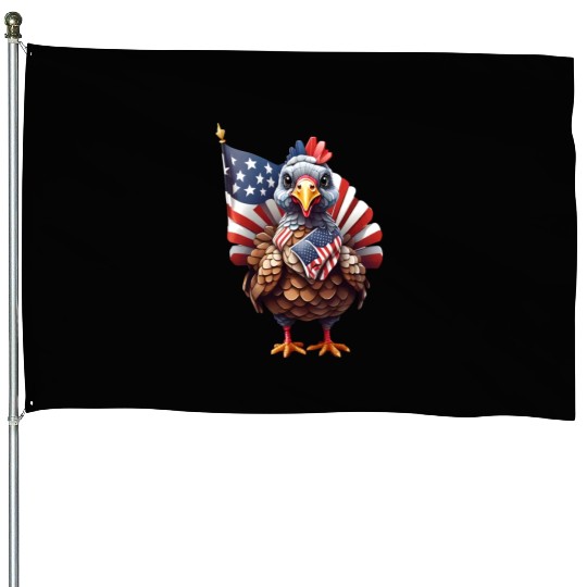 Patriotic Plumes: Thanksgiving Turkey Flag Style House Flags