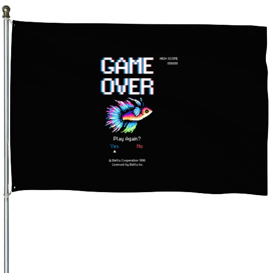 8 bit Arcade Retro Game Over Betta Fish House Flags