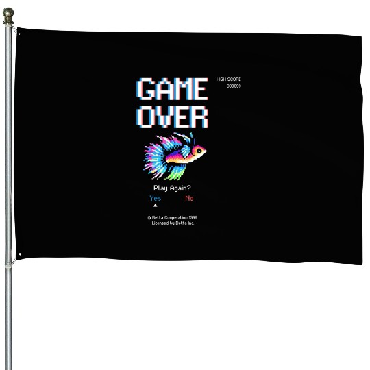 8 bit Arcade Retro Game Over Betta Fish House Flags