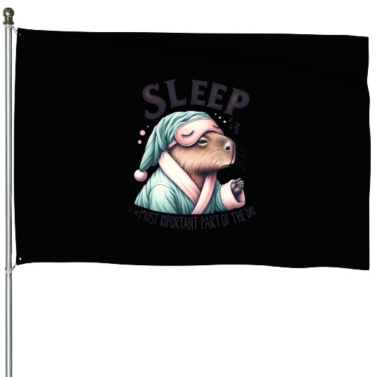 Sleepy Capybara in Comfy Pajamas House Flags