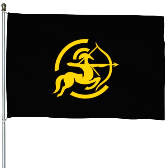 Zodiac Sagittarius Arc Icon Minimalistic Gold House Flags