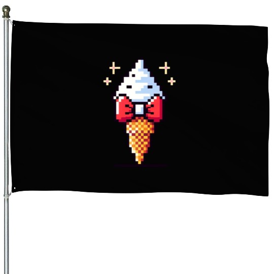 Whimsical 8-Bit Ice Cream: Retro Bow Tie Delight House Flags