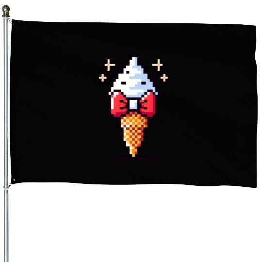 Whimsical 8-Bit Ice Cream: Retro Bow Tie Delight House Flags