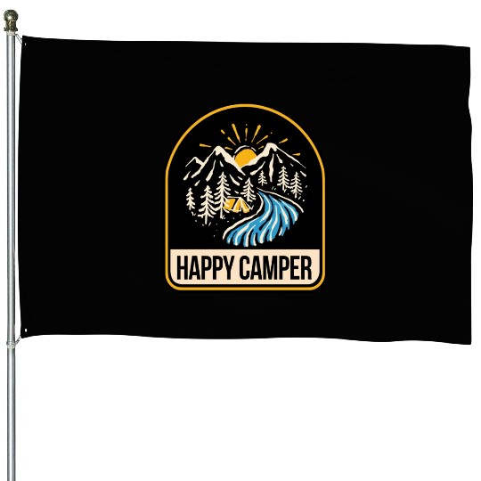 Happy Camper Camping Campfire Tent House Flags
