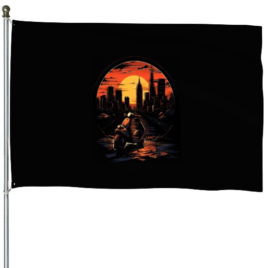 Scooter Motorcycle Moped Rider Vintage House Flags