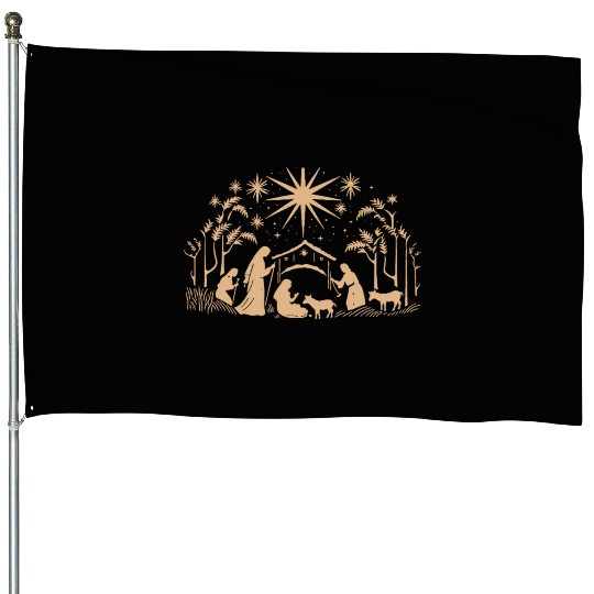 Nativity Scene with Mary Joseph Baby Jesus House Flags