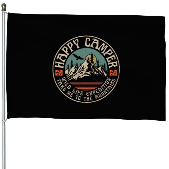 HAPPY CAMPER VINTAGE MOUNTAINS House Flags