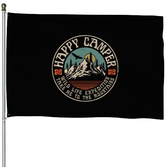 HAPPY CAMPER VINTAGE MOUNTAINS House Flags