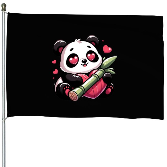 Panda Heart Eye Patches Valentine's Day Bamboo House Flags