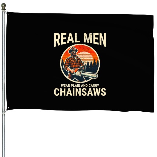 Lumberjack Woodworker Woodcutter Chainsaw Arborist House Flags