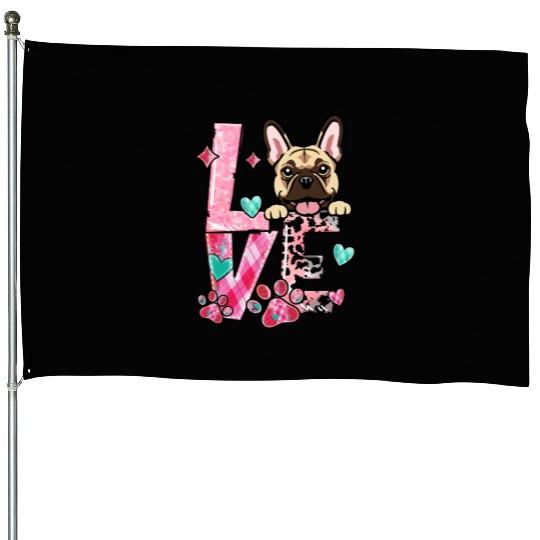 Frenchie Dog I Love My Dog Valentines Day House Flags