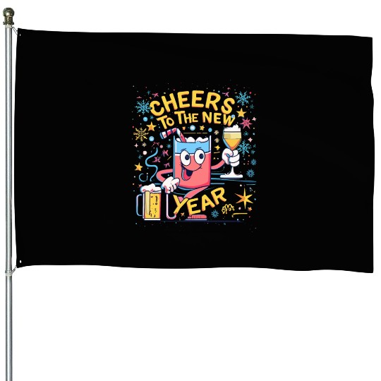 NYE Cheers To The New Year Happy Winter Holiday House Flags