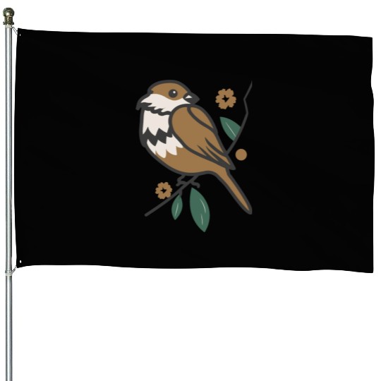Sparrow Bird On A Branch House Flags