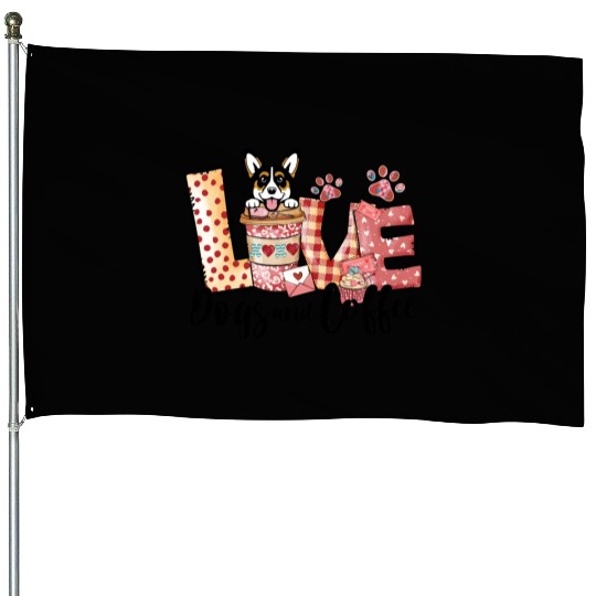 Corgi Dog Coffee Lover Dog Mom Valentines Day House Flags