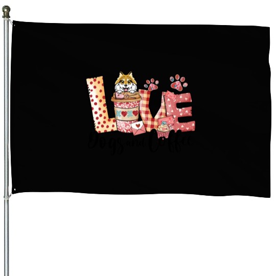 Pomeranian Dog Coffee Lover Dog Mom Valentines Da House Flags