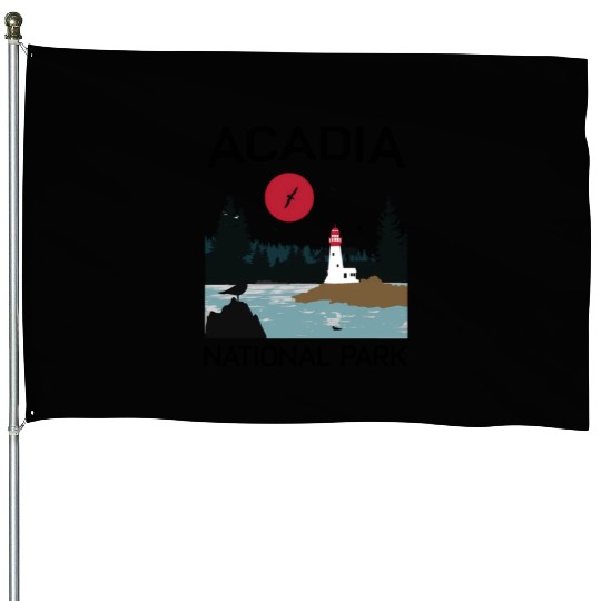 Acadia National Park 80s Maine Mount Island House Flags