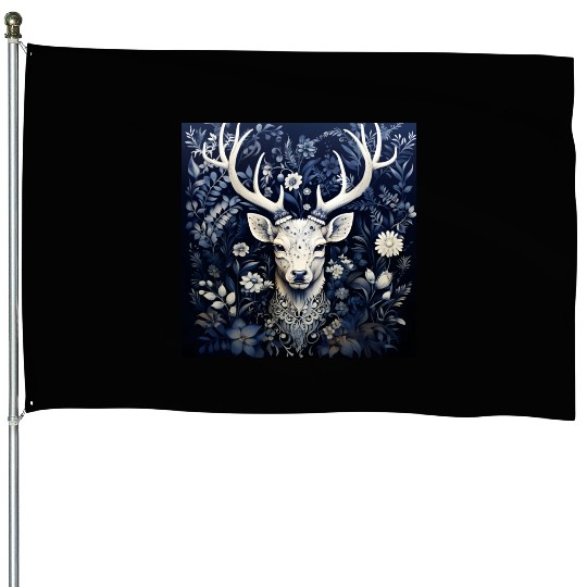 Enchanted Forest Deer Winter Bloom House Flags