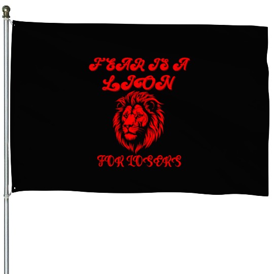 Defeating Fear with Courageous Lion Graphic. House Flags