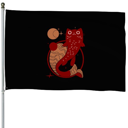 Cat Fish - catfish - fish cat vector 3 colors House Flags