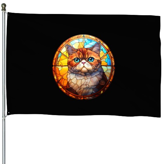 Exotic Shorthair cat in stained glass House Flags