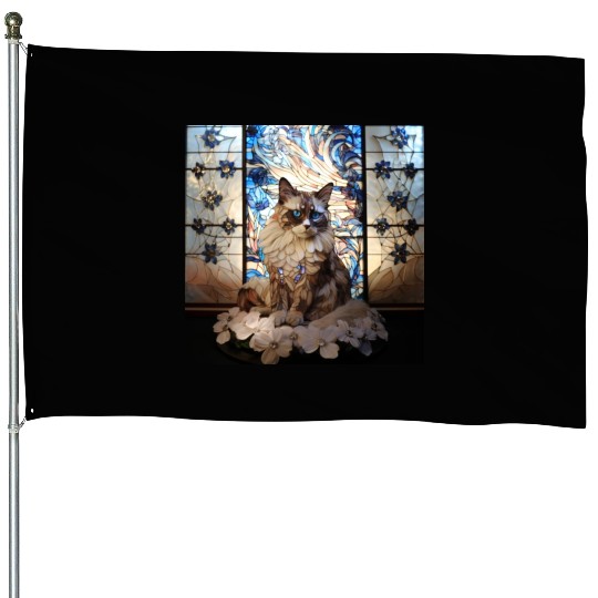 Ragdoll cat in stained glass House Flags