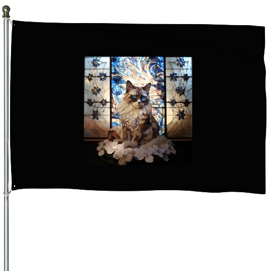 Ragdoll cat in stained glass House Flags