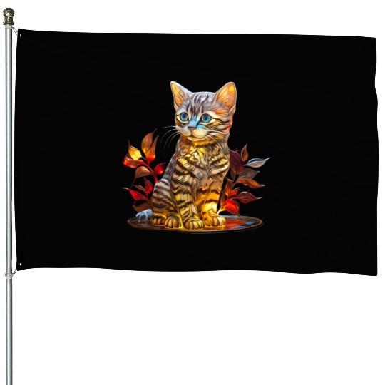 Stained Glass American Shorthair kitten House Flags