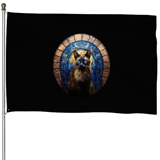 Siamese cat in stained glass House Flags
