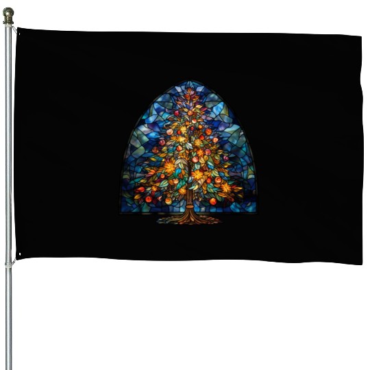 Stained Glass Christmas Tree House Flags