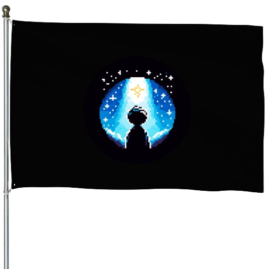 Digital Night Sky - 8-Bit Childhood Dreams House Flags