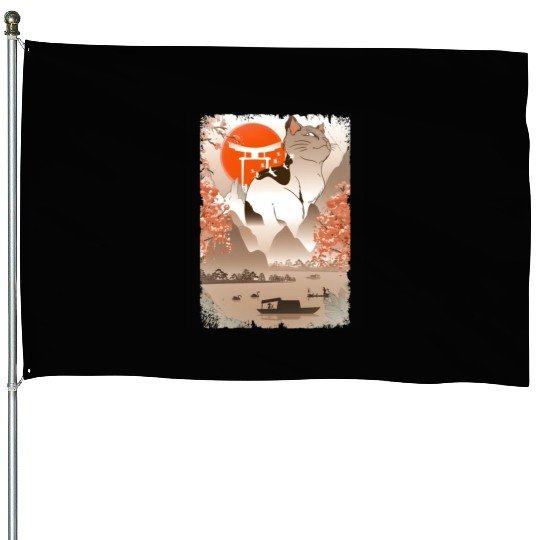 001867 Japanese Cat Mountain Fisher Lake House Flags