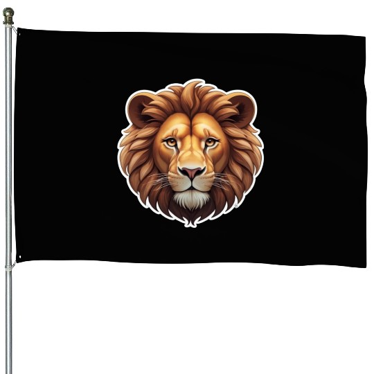 Lion Head Cartoon Design - Cute and Majestic Motif House Flags